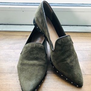 Vince Camuto Pointed Suede Loafers- Dark Green